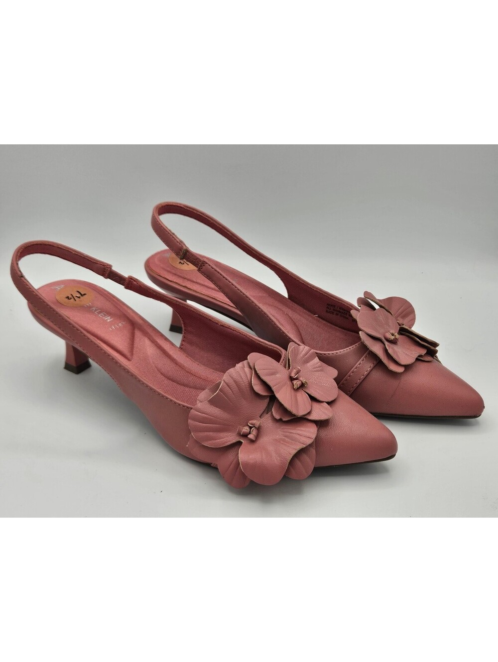Anne Klein Pink Floral Slingback Kitten Heel Pumps Sz 7.5